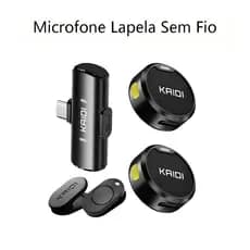Microfone Lapela Sem Fio Duplo Kaidi Profissional Portátil Imã Redondo Anti Ruído Tipo C iPhone Gravação Celular