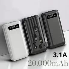 Carregador Power Bank 20000mah Portátil de celular Universal Saida 4 Cabos Flash