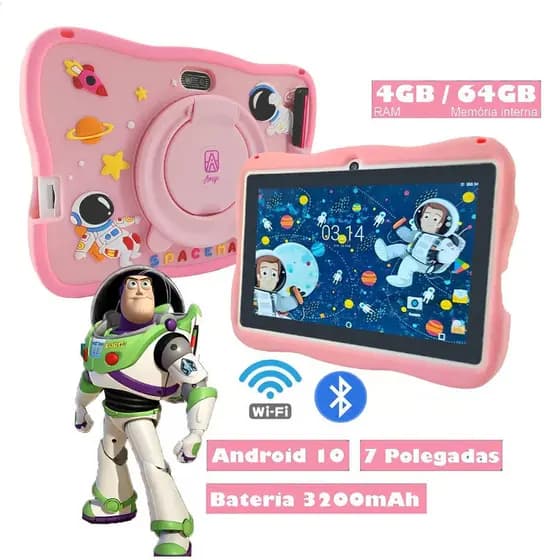 Novo Tablet Infantil WiFi 7 Polegadas Presente Crianças Aprendendo Tablets Educacional Android Quad Core Câmeras Duplas