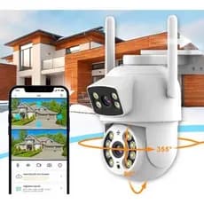 Câmera De Segurança De Lente Dupla ICSEE IP66 Wi-Fi 360 ° Sensor De Movimento Visão Noturna 2 Em 1 Fixo + Rotativo