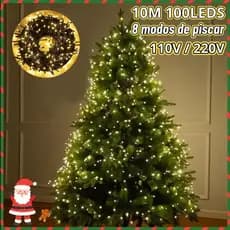 Luzes De Natal Com Tomada E Interruptor 8modos Pisca Strobo Ritmico 10m 100 LEDs 110V/220v luz quente Decoração Árvor