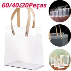 60 a 20 peças Sacos de oferta transparentes com pegas de plástico impermeável fosco para festas de aniversário 25x20x8cm