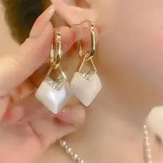 Brincos Femininos de Zircônia Geométricos com Pérola Gota, Estilo Coreano para Festas