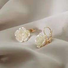 Brincos Pendurados Em Ouro De Camélia Branca , Moda Coreana , Joias De Festa Elegantes Para Mulheres
