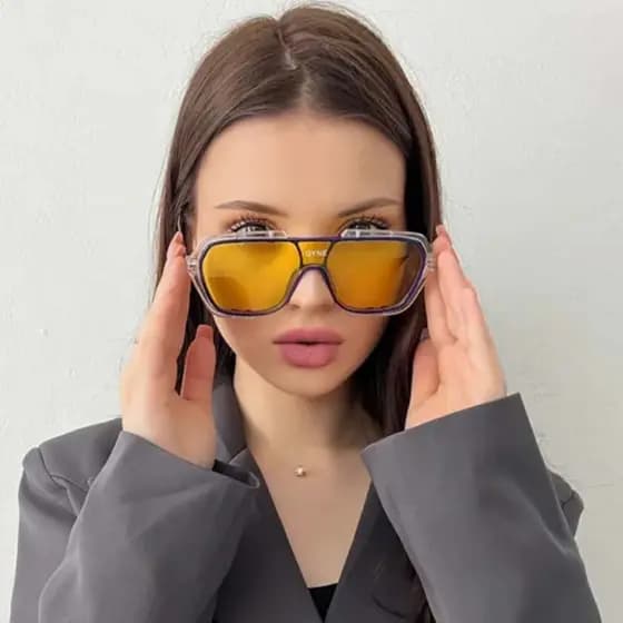 Óculos De Sol Quadrados Siameses De Armação Grande Feminino ins retro Amarelo Proteção UV Homens Senhoras Maré