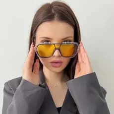 Óculos De Sol Quadrados Siameses De Armação Grande Feminino ins retro Amarelo Proteção UV Homens Senhoras Maré