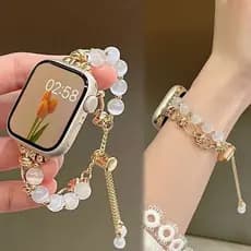 Pulseira De Metal Para Apple Watch Série 10 42mm 46mm 9 8 7 6 5 4 SE 3 Opala Grânulo Corrente I Assistir 44mm 40mm