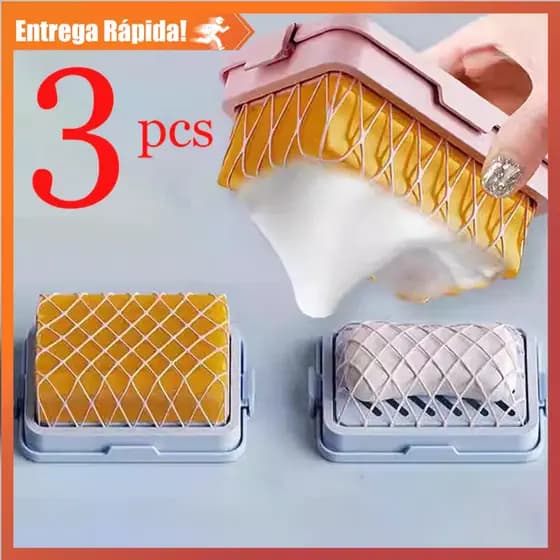Kit com 3 Porta Sabonetes | Para Box, Cozinha e Pia de Banheiro | Com Dreno e Prateleira de Reserva | Promoção