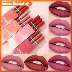 Batom Líquido Veludo Matte Lip Stain 3 Peças Longa Duração Hidratante Não Seca Labios Premium Beauty