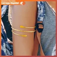 Pulseira Braço Feminino Dourado Luxo - Multi-Camada, Brilhante, Ajustável, Moderno, Premium Fashion