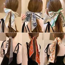 A versão coreana do lenço de seda com cabelo feminino, tiras longas e finas, tiara de cetim, fita de nicho, mil pá