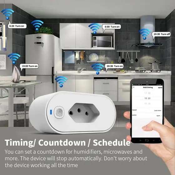 SMART PLUG Adaptador Wi-Fi Tuya, App Smart Life, Alexa/Google Home, 16A, Padrão BR, Kit 1/2/3 un.