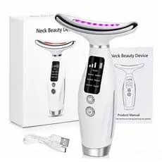 Massageador De Pele Firmeza Pescoço Led de 7 Modos Massageador Portátil Beleza para Rosto e Pescoço