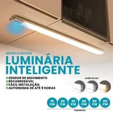 Smart Luminária Inteligente Ultra LED com sensor de movimento sem fio e Recarregável USB fino barra 10/30/50cm