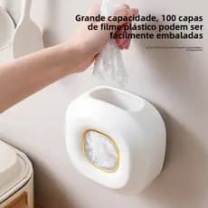 Caixa de armazenamento de filme plástico, montada na parede sem furos, caixa de armazenamento de sacos descartáveis de f