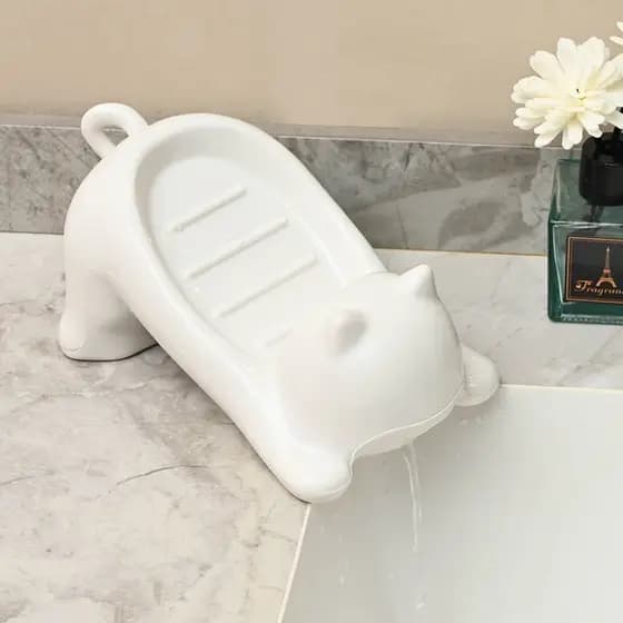 Caixa de Sabonete Criativa em Forma de Gato Fofo, Suporte de Sabonete para Banheiro e Toilette, Caixa de Drenagem Higiên
