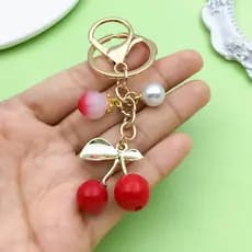 Chaveiro com Pingente de Frutas Cereja e Morango, Decoração para Bolsa e Mochila, Acessório Feminino Estilo Japonês e Co