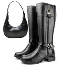 Bota Cano Alto + Bolsa lua Preta – Elegância em Cada Detalhe
