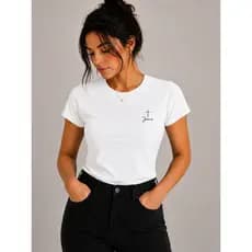 Camiseta Feminina Cristã Jesus Minimalista 100% Algodão Tradicional – Estampa Cruz | P ao GG