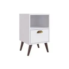 Mesa de Cabeceira com Nicho e Gaveta 63x33 Cm Pés Palito Branca Casamia