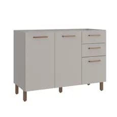 Balcão Gabinete para Cozinha 120 Cm 2 Portas 3 Gavetas Valência Cinza Claro 100% MDF Casamia
