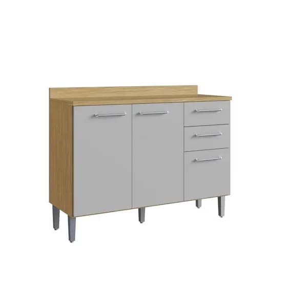 Balcão para Cozinha 120 Cm com Tampo 3 Portas 2 Gavetas Verona Louro Freijó/Off White Casamia