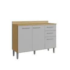 Balcão para Cozinha 120 Cm com Tampo 3 Portas 2 Gavetas Verona Louro Freijó/Off White Casamia