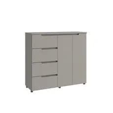 Cômoda Sapateira Organizadora Grande 4 Gavetas 2 Portas 119x130 Cm Riviera Cinza 100% MDF Casamia