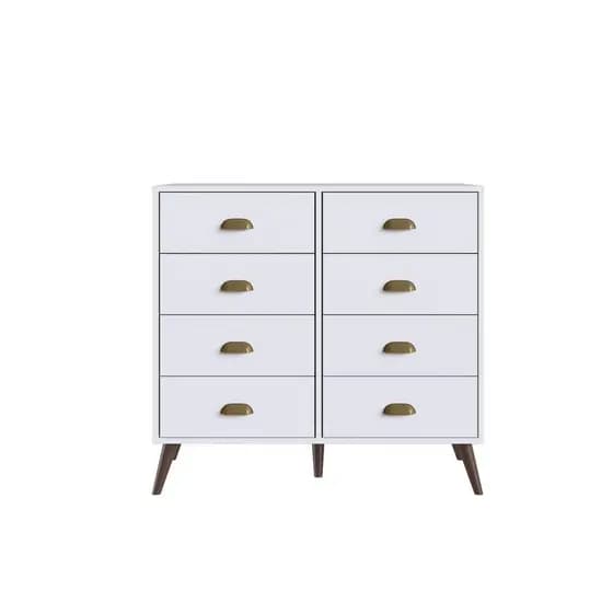 Cômoda Adulto e Infantil para Quarto 8 Gavetas 87x90 Pés Palito Cm Lisboa Branco Casamia