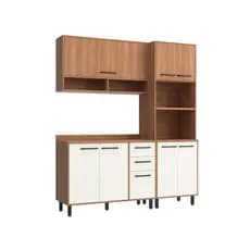 Cozinha Modulada Completa com Torre Quente 2 Fornos 3 Peças 220x185 Cm Granada Rovere/Off White Casamia