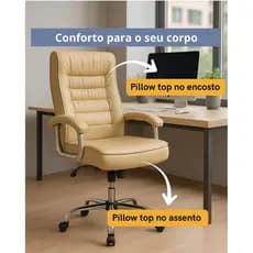 Cadeira De Escritório Presidente Couro Big Office Monique Com 42 Molas Ensacadas Pillow Top Assento