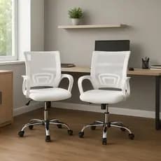 Kit 2 Cadeiras de Escritório Giratória Office Arco Estofado Mesh com Altura Ajustável Rodízios 360°