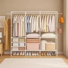 Arara De Roupa Tripla Com Sapateira Cabideiro De Chão Rack Organizador Multiuso Chão Fácil Montagem