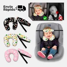 Kit Almofada de pescoço + Faixa Apoio Suporte Cabeça de Bebê Cadeirinha Carro