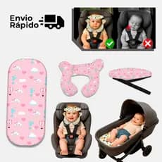 Kit Almofada de pescoço + Faixa Apoio Suporte Cabeça de Bebê + Colchonete Carrinho Completo Viagem