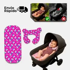 Kit Almofada de pescoço + Colchonete Carrinho de Bebê Completo Viagem e passeios recém nascido carro