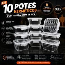 Kit até 10 Potes Herméticos Transparentes Com Tampa e Trava 800ml