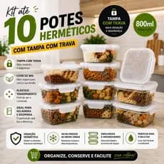 Kit até 10 Potes Herméticos Com Travas 800ml Plástico Transparente