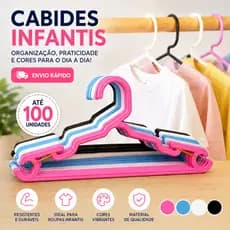 Kit até 100 Cabides Infantil Bebê Baby Reforçado Plástico Cruzeta Roupa Resistente Premium