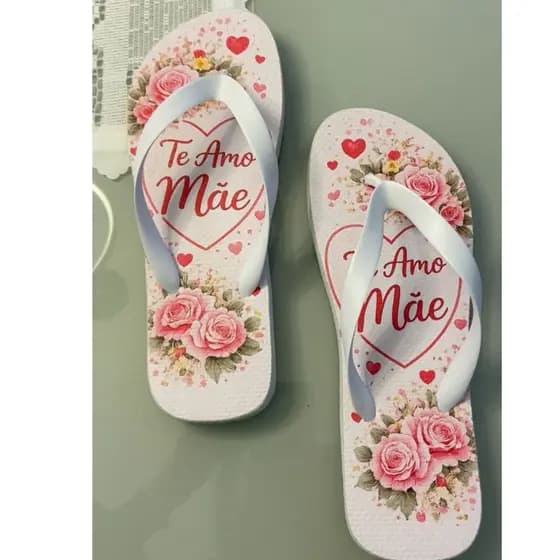 Chinelo Feminino Estampa Romântica Te Amo Mãe Presente Criativo e Delicado