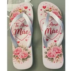 Chinelo Personalizado para Mães com Flores Rosa Branco Macio e Resistente