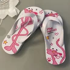 Chinelo Kids Pantera Cor de Rosa Leve Estampado Infantil Numeração 21 ao 36