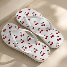 Chinelo Feminino Branco Cerejas Estampa Exclusiva Não Escorrega