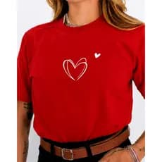 Camiseta Feminina Algodão Estampada Coração Blusa Casual Moda Feminina Confortável do P ao GG