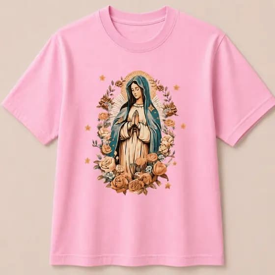 Blusa Nossa Senhora Guadalupe Estampada Camiseta Católica Cristã 100% Algodão Tamanhos P ao GG