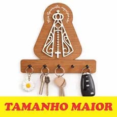 Porta Chaves Nossa Senhora Aparecida MDF Amadeirado - Design Religioso, Organização e Presente Ideal