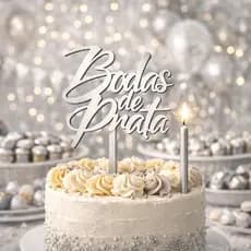 Topo de Bolo Aniversário Casamento Bodas de Ouro 50 anos e Bodas de Prata 25 anos