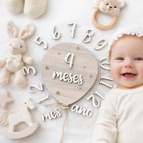 Plaquinha Mesversário Bebê Delicada em MDF para fotos e Decoração de Aniversário Mensal