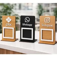 Placa QR Code em Madeira MDF - Display Informativo para Balcão, Mesa