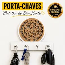 Porta Chaves Medalha São Bento MDF Premium 4 Pinos Reforçado Presente Religioso